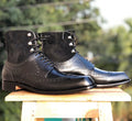 Handmade Black Leather Lace Up Ankle Boots, Men Suede & leather Fashion boots - theleathersouq