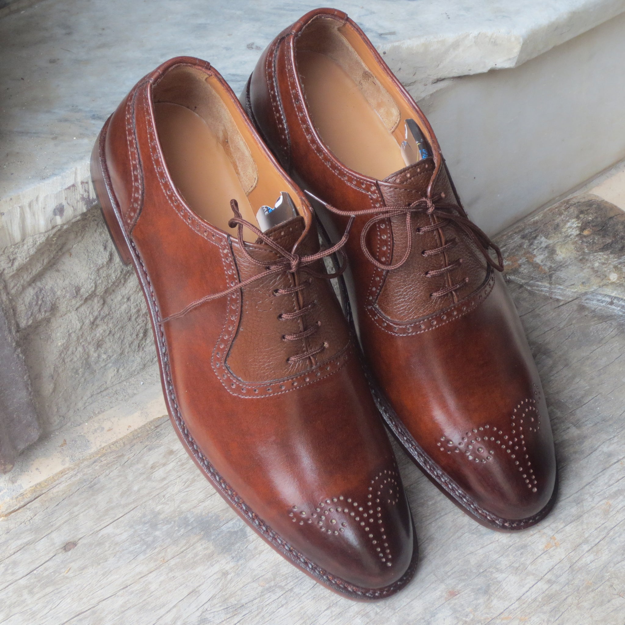 Handmade Brown Brogue Lace Up Pebbled Leather Shoes, Men Dress Formal Shoes - theleathersouq