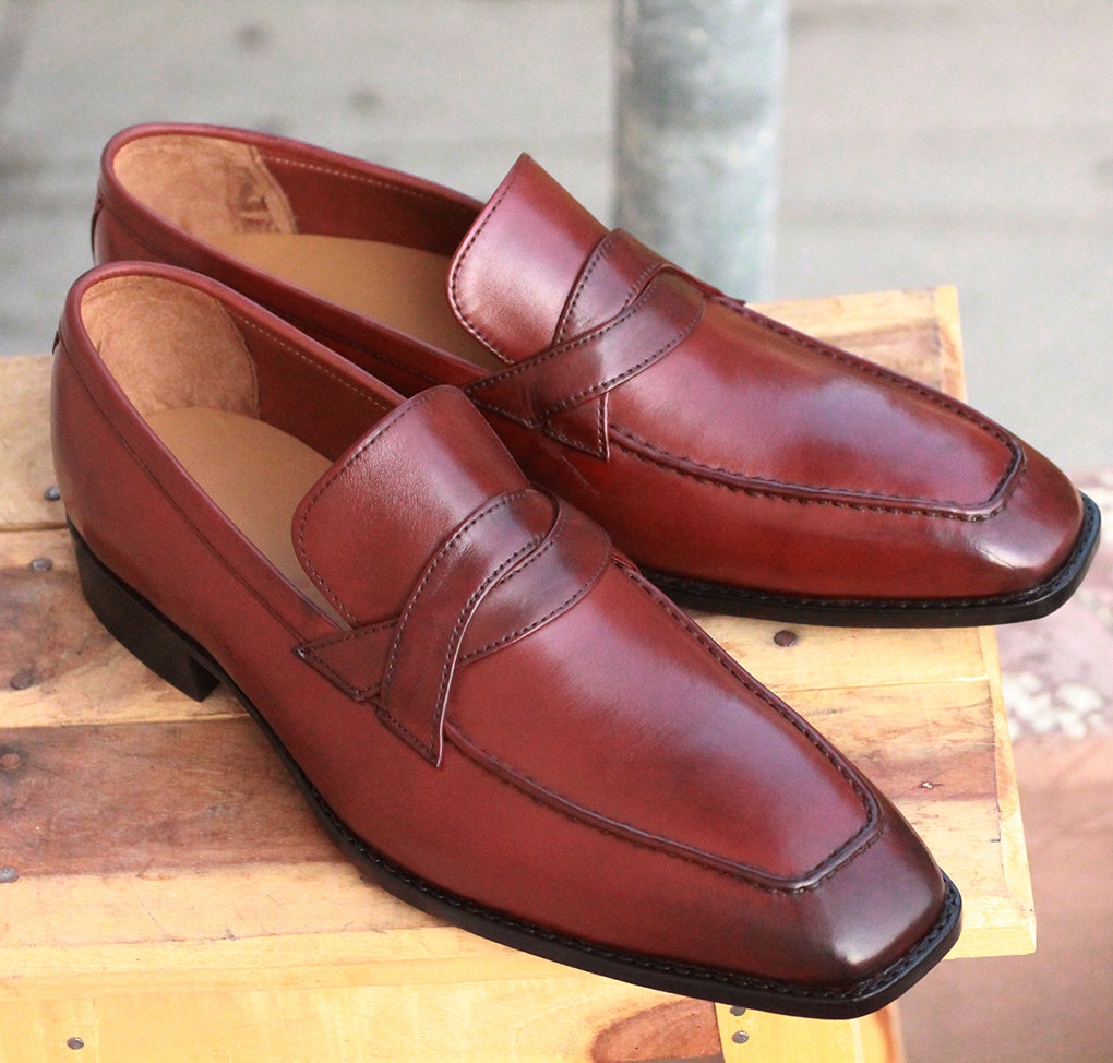 Handmade Men's Burgundy Color Leather Loafers, Men's Formal Dress Loafer Shoes - theleathersouq