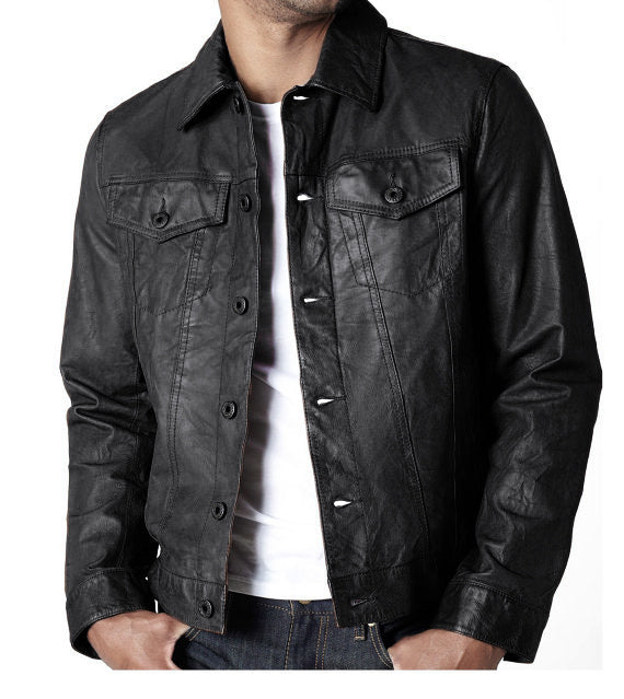 Men Vintage Style Black Leather Jacket,Men Leather Jacket,Fashion Leather Jacket - theleathersouq