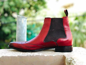 New Burgundy Chelsea Leather Boots. Men's Dress Fashion boots, Men Designer Boot - theleathersouq