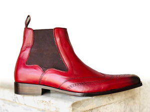 New Burgundy Chelsea Leather Boots. Men's Dress Fashion boots, Men Designer Boot - theleathersouq