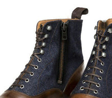 Load image into Gallery viewer, Handmade Ankle High Leather &amp; Denim Boots, Men Dress Formal casual Boots - theleathersouq
