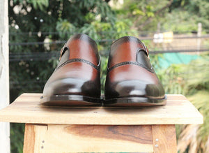 Men's Handmade Brown Leather Fashion Shoes, Men Monk Strap dress Formal Shoes - theleathersouq