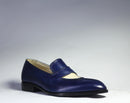 Men’s Handmade White & Blue Split Toe Leather Loafers, Men Dress Formal Shoes - theleathersouq