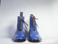 Handmade Men's Blue Color Ankle High Boots, Men Dress Leather Cap Toe Boots - theleathersouq