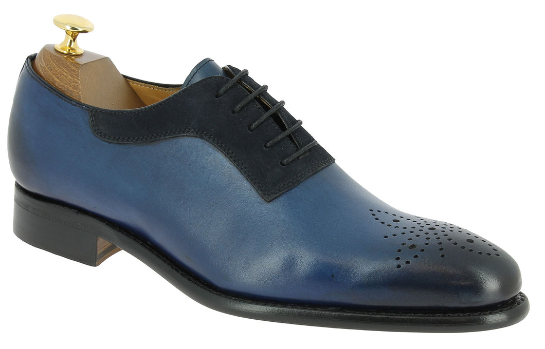 Handmade Men's Blue Leather Suede Lace Up Shoes, Men Brogue Dress Formal Shoes - theleathersouq