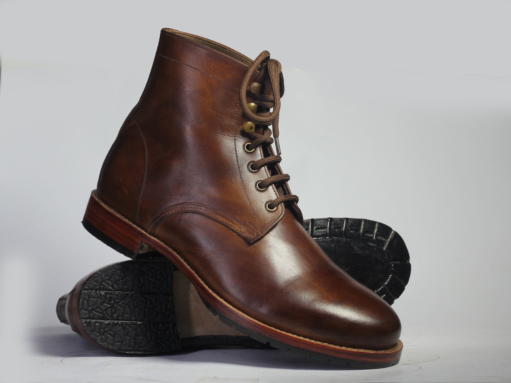 Handmade Men's Brown Lace Up Leather Boots, Men Ankle High Designer Dr ...