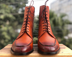 Handmade Men's Brown Lace Up Leather Boots, Men Ankle High Designer Dress Boots - theleathersouq