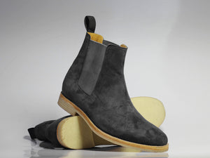 Handmade Men's Ankle High Gray Chelsea Suede Boots, Men Stylish Dress Boots - theleathersouq