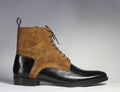 Handmade Men's Ankle High Black Brown Boots, Men Alligator Leather Suede Boots - theleathersouq