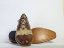 Handmade Men Beige Brown Wing Tip Shoes, Men Lace Up Leather Suede Dress Shoes - theleathersouq
