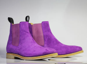 Handmade Men's Purple Ankle High Chelsea Suede Boots, Men Dress Stylish Boots - theleathersouq