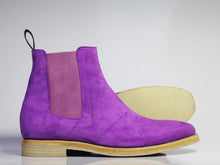 Load image into Gallery viewer, Handmade Men&#39;s Purple Ankle High Chelsea Suede Boots, Men Dress Stylish Boots - theleathersouq