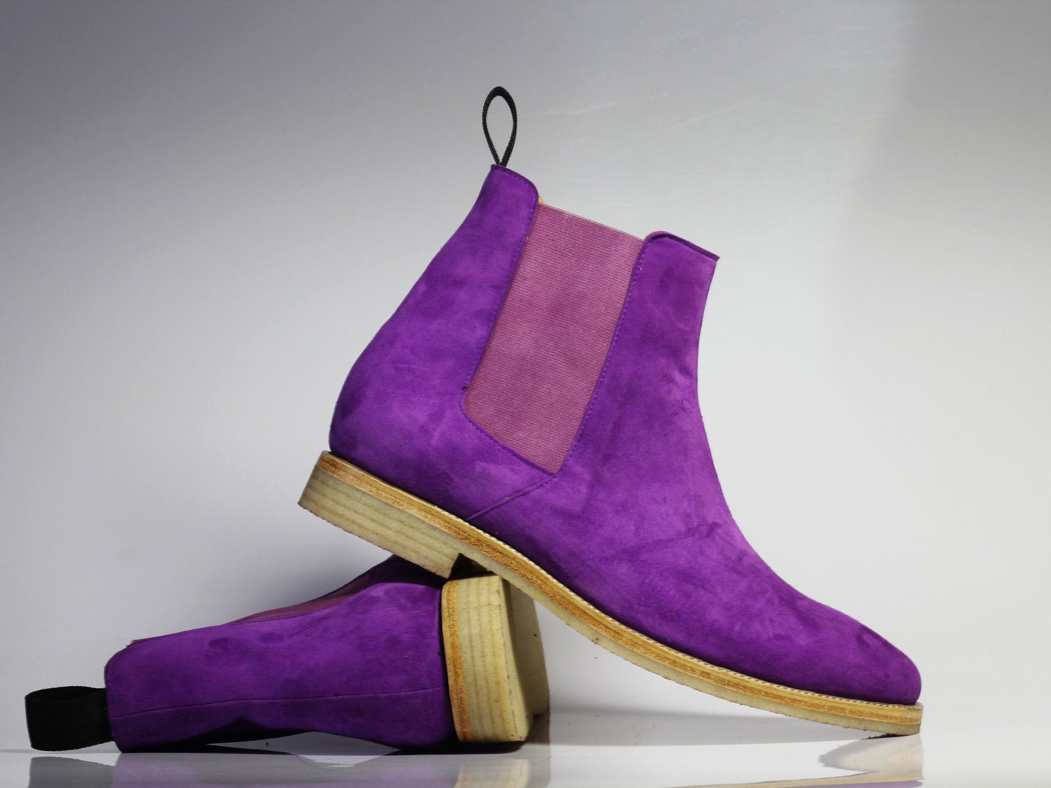 Handmade Men's Purple Ankle High Chelsea Suede Men Stylis theleathersouq