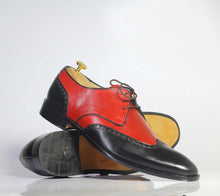 Load image into Gallery viewer, Handmade Men’s Red &amp; Black Wing Tip Leather Shoes, Men Lace Up Dress Shoes - theleathersouq