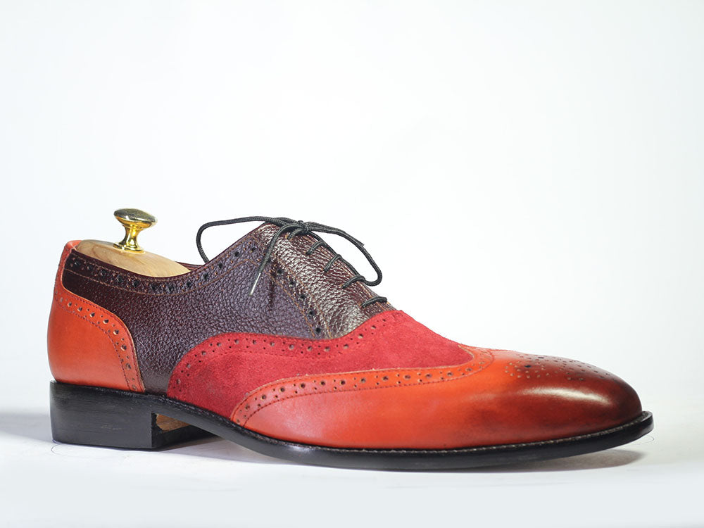 Handmade Men’s Multi Color Wing Tip Brogue Shoes, Men Leather Suede La ...