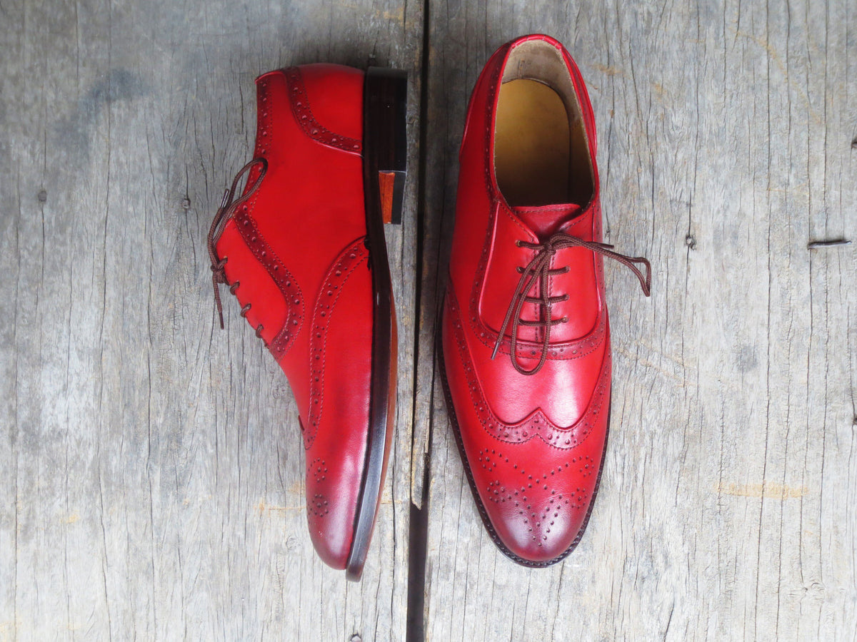 Handmade Men's Burgundy Leather Shoes, Men Wing Tip Brogue Dress Forma ...