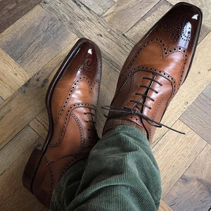 Handmade Men's Brown Wing Tip Brogue Shoes, Men Square Toe Dress Formal Shoes - theleathersouq