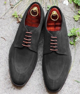 Handmade Men’s Suede Stylish Lace Up Shoes, Men’s Gray Color Split Toe Shoes - theleathersouq