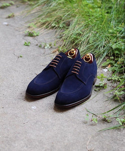 Handmade Men’s Suede Stylish Lace Up Shoes, Men’s Blue Color Split Toe Shoes - theleathersouq