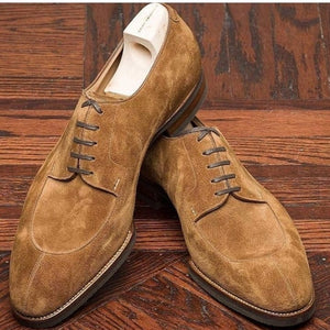 Handmade Men’s Suede Stylish Lace Up Shoes, Men’s Brown Color Split Toe Shoes - theleathersouq