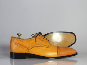Handmade Men's Tan Leather Shoes, Men Lace Up Dress Cap Toe Brogue Dress Shoes - theleathersouq