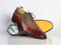 Handmade 2 tone Brown Leather Suede Shoes, Men's Wing Tip Brogue Dress Shoes - theleathersouq