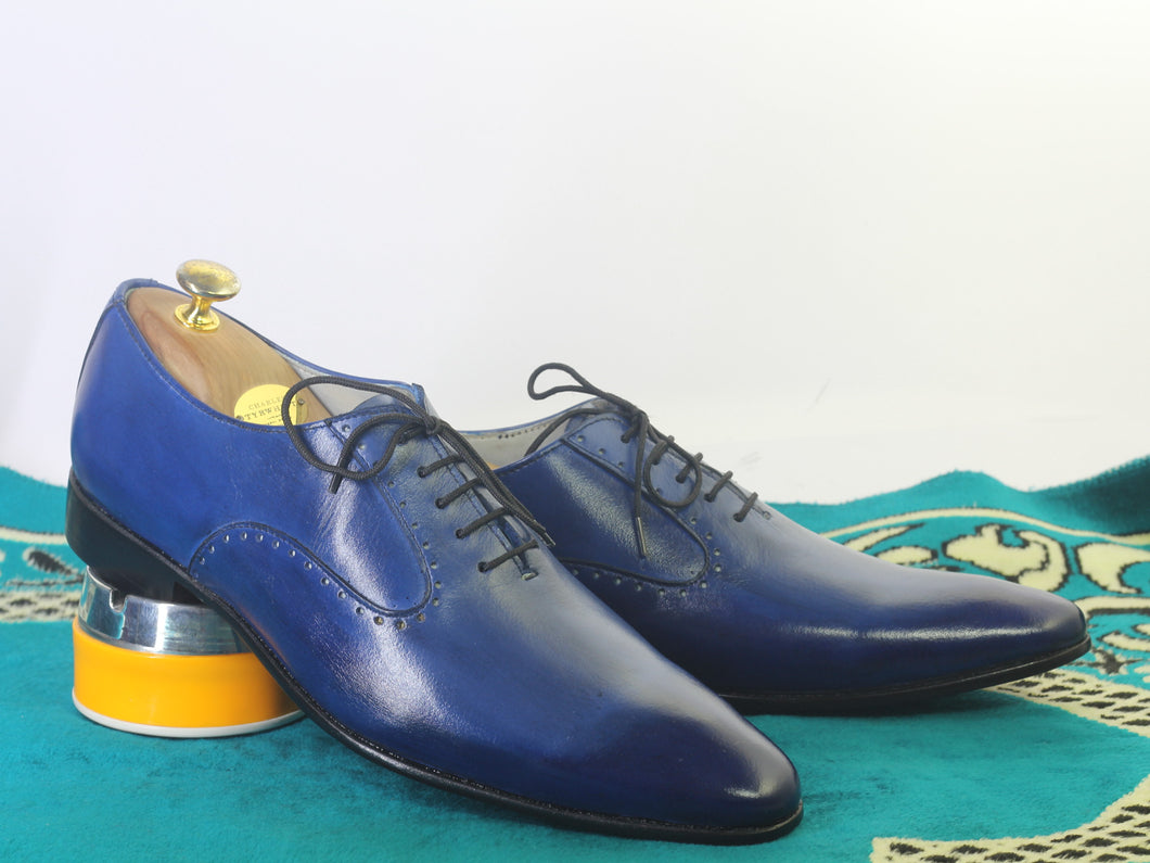 Handmade Men's Blue Leather Lace up Shoes, Men Stylish Dress Formal Shoes - theleathersouq