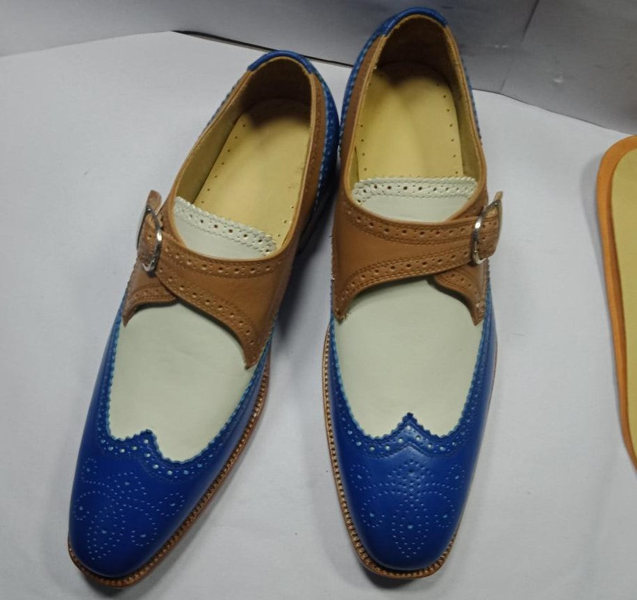 Handmade Men's Multi Color formal shoes, Men leather monk Dress Fashion shoes - theleathersouq