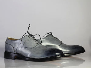 Men's Handmade Silver Brogue Leather Lace Up Shoes, Men Stylish Designer Shoes - theleathersouq