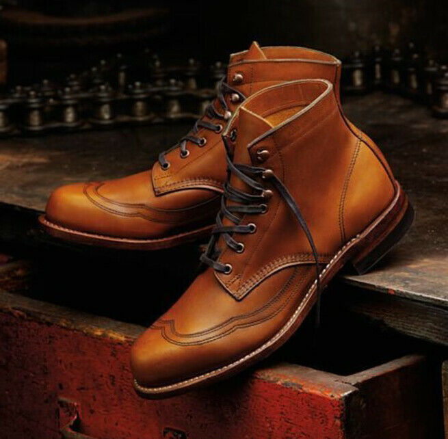 Handmade Men Wingtip Tan Color Ankle Boots, Ankle Leather Boots, Men L ...