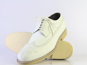 Handmade Men's Oxford White Leather Shoes, Men Wing Tip Brogue Dress Shoes - theleathersouq