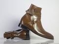Handmade Men's Ankle High Brown Leather Boots, Men Designer Jodhpurs Boots - theleathersouq
