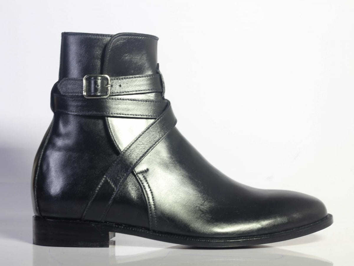 Handmade Men's Ankle High Black Leather Boots, Men Designer Jodhpurs B ...
