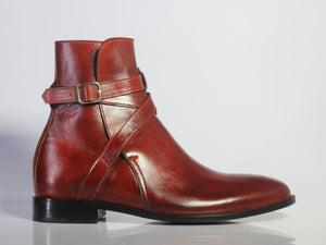 Handmade Men's Ankle High Burgundy Leather Boots, Men Designer Jodhpurs Boots - theleathersouq