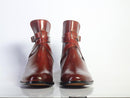 Handmade Men's Ankle High Burgundy Leather Boots, Men Designer Jodhpurs Boots - theleathersouq