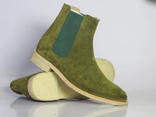 Load image into Gallery viewer, Handmade Men Olive Green Suede Chelsea Boots, Men Fashion Designer Boots - theleathersouq