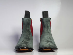 Handmade Men Gray Suede Chelsea Boots, Men Fashion Designer Boots - theleathersouq