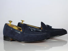 Load image into Gallery viewer, Handmade Men&#39;s Suede Tussles Loafer, Men Blue Tassel Moccasin Dress Shoes - theleathersouq