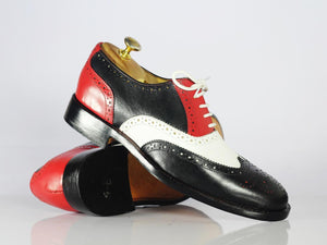 Men's Handmade Multi Color Wing Tip Brogue Shoes, Men Leather Lace Up Shoes - theleathersouq