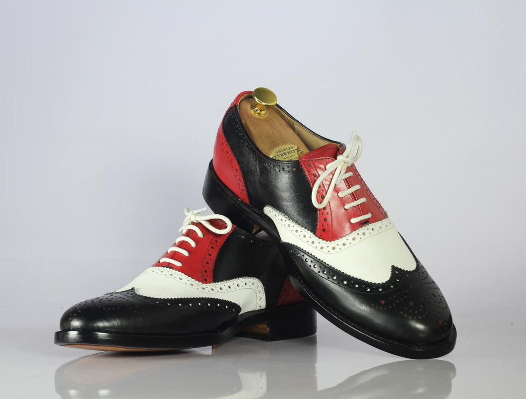 Men's Handmade Multi Color Wing Tip Brogue Shoes, Men Leather Lace Up Shoes - theleathersouq