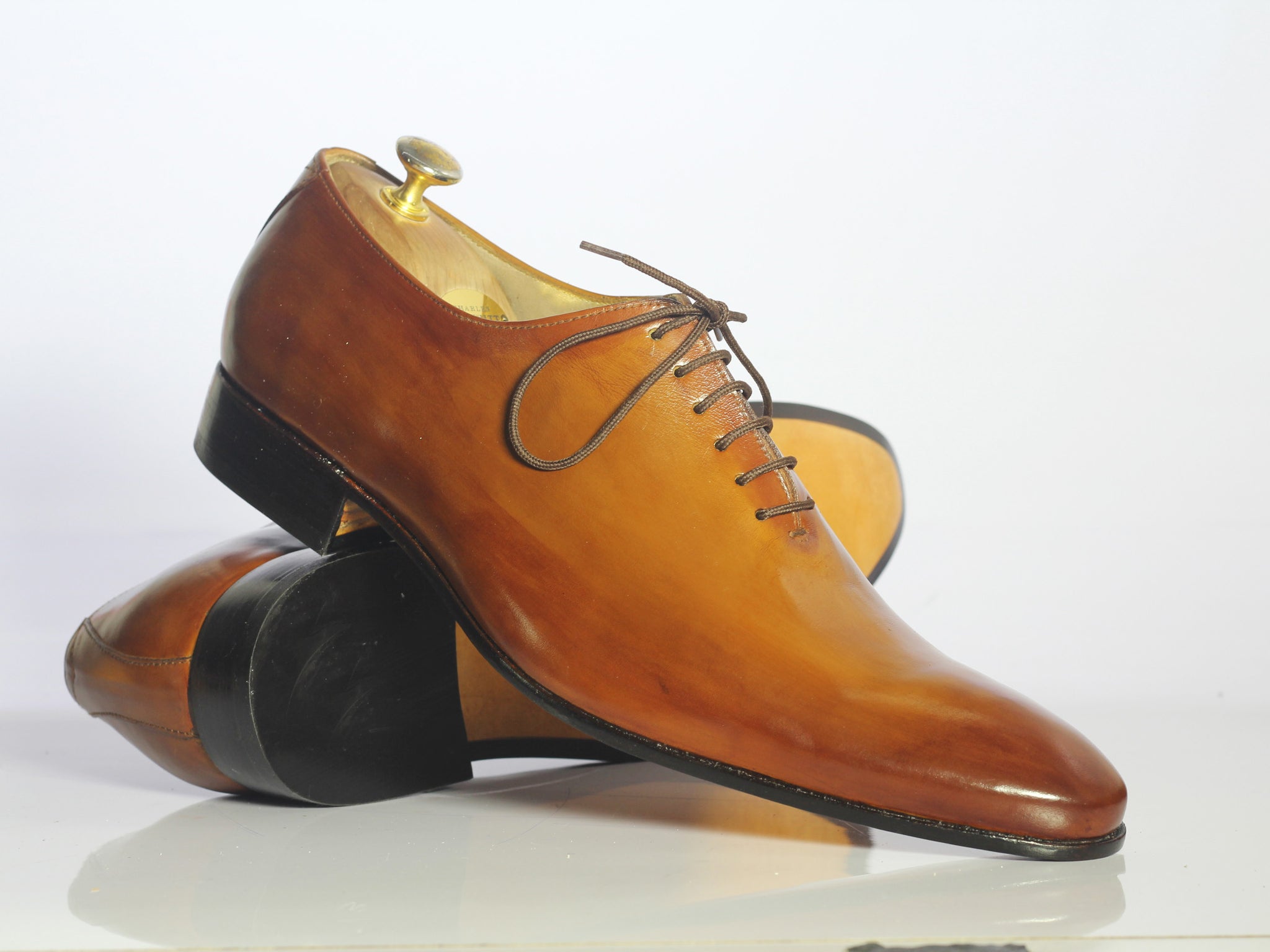 Handmade Men's Tan Pointed Toe Dress Shoes, Men Leather Lace Up Design ...