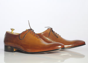 Handmade Men's Tan Pointed Toe Dress Shoes, Men Leather Lace Up Designer Shoes - theleathersouq