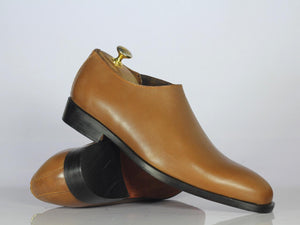 Handmade Men's Tan Dress Shoes, Men Leather Slip On Designer Shoes - theleathersouq