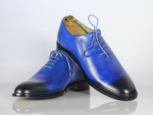 Load image into Gallery viewer, Handmade Men&#39;s Blue Shoes, Men Leather Lace Up Dress Shoes - theleathersouq