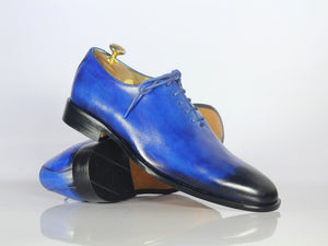 Handmade Men's Blue Shoes, Men Leather Lace Up Dress Shoes - theleathersouq