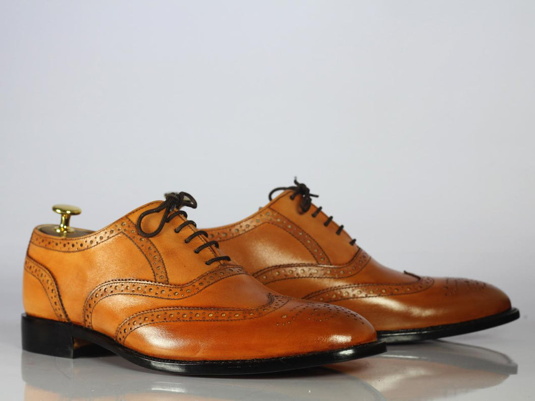 Handmade Men Brown Wing Tip Brogue Shoes, Men Leather Lace Up Dress Formal Shoes - theleathersouq