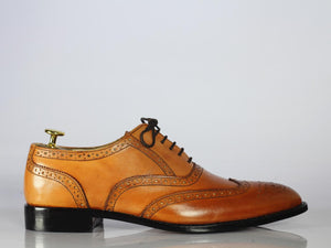 Handmade Men Brown Wing Tip Brogue Shoes, Men Leather Lace Up Dress Formal Shoes - theleathersouq