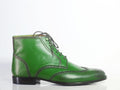 Handmade Men's Green Leather Chukka Boots, Men Wing Tip Brogue Toe Lace Up Boots - theleathersouq